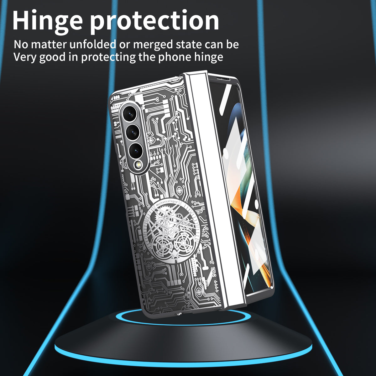 Folding Phone Case for Samsung Galaxy Z Fold3 5G Mechanical Legend Series Electroplating PC Shell with Tempered Glass Film