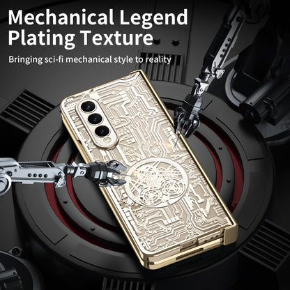 Folding Phone Case for Samsung Galaxy Z Fold3 5G Mechanical Legend Series Electroplating PC Shell with Tempered Glass Film