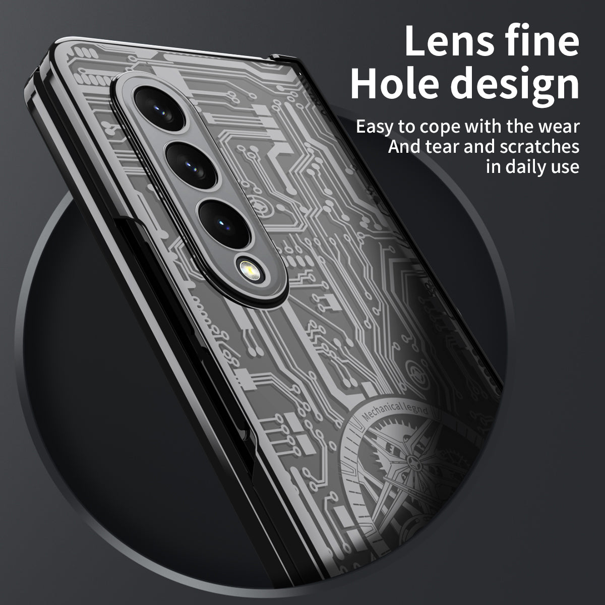 Folding Phone Case for Samsung Galaxy Z Fold3 5G Mechanical Legend Series Electroplating PC Shell with Tempered Glass Film