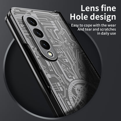 Folding Phone Case for Samsung Galaxy Z Fold3 5G Mechanical Legend Series Electroplating PC Shell with Tempered Glass Film
