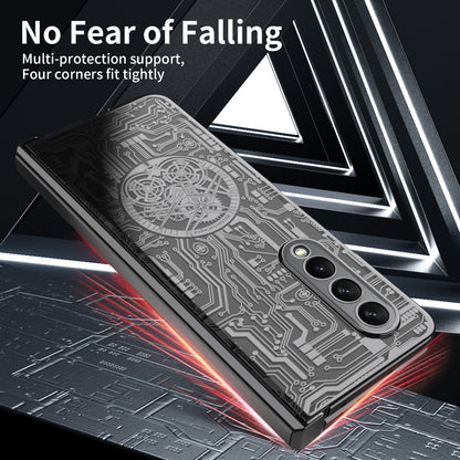 Folding Phone Case for Samsung Galaxy Z Fold3 5G Mechanical Legend Series Electroplating PC Shell with Tempered Glass Film
