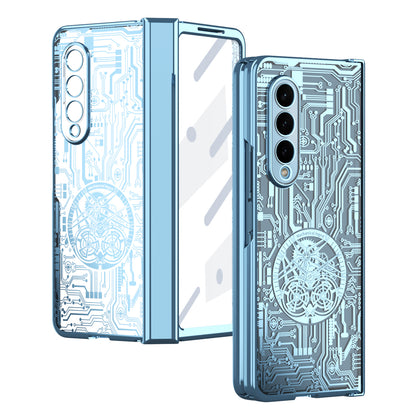 Folding Phone Case for Samsung Galaxy Z Fold3 5G Mechanical Legend Series Electroplating PC Shell with Tempered Glass Film