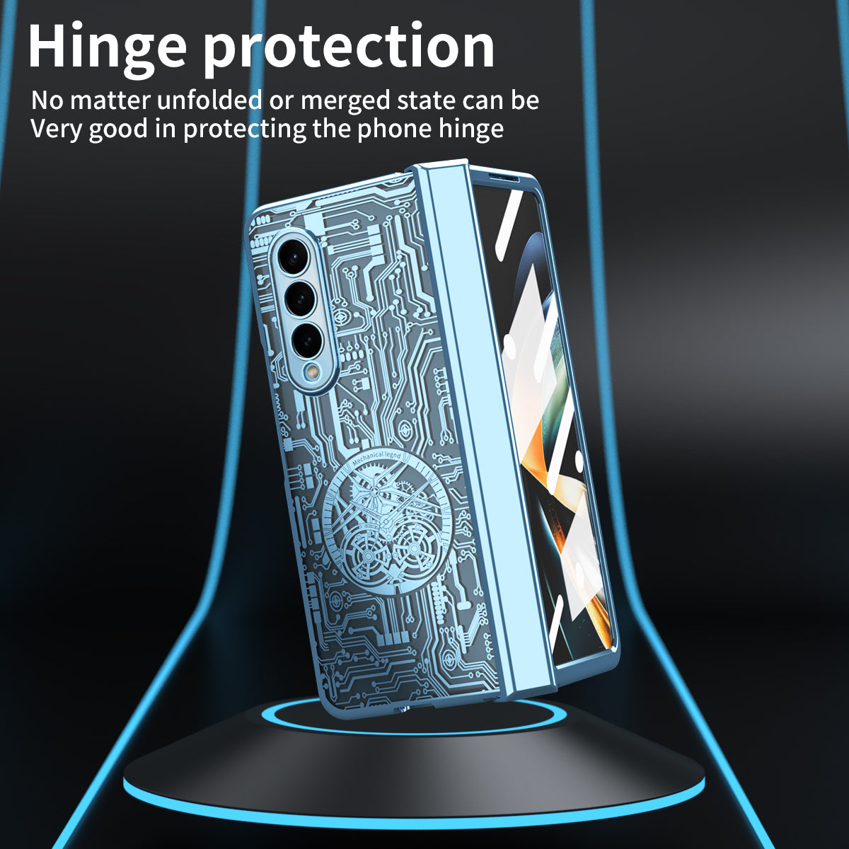 Folding Phone Case for Samsung Galaxy Z Fold3 5G Mechanical Legend Series Electroplating PC Shell with Tempered Glass Film