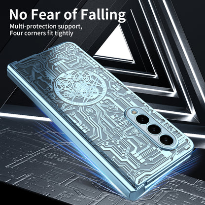 Folding Phone Case for Samsung Galaxy Z Fold3 5G Mechanical Legend Series Electroplating PC Shell with Tempered Glass Film