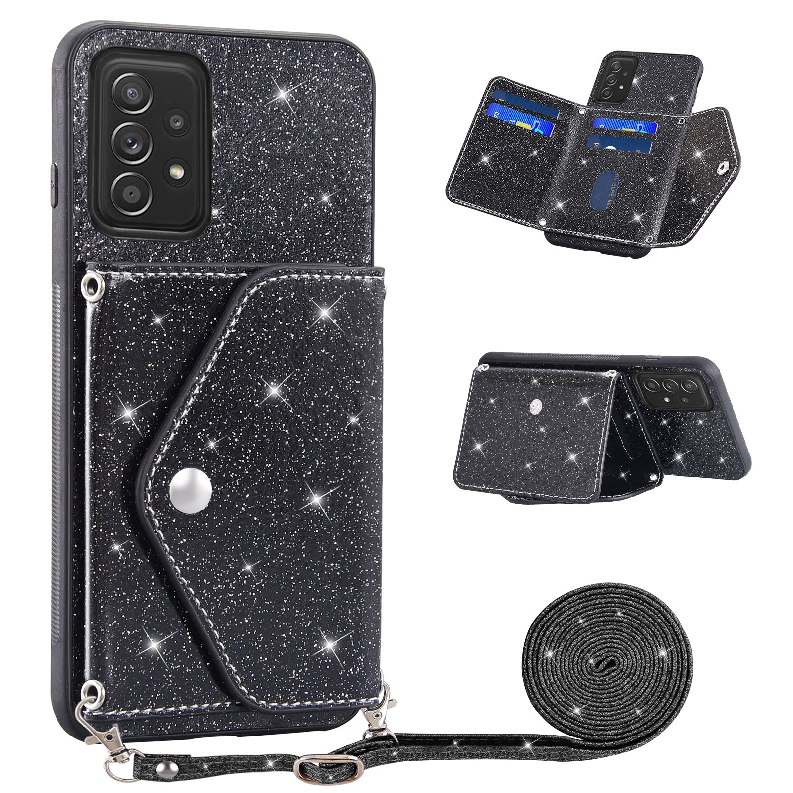 For Samsung Galaxy A32 4G (EU Version) Kickstand Card Holder Phone Case PU Leather+TPU Dustproof Phone Shell