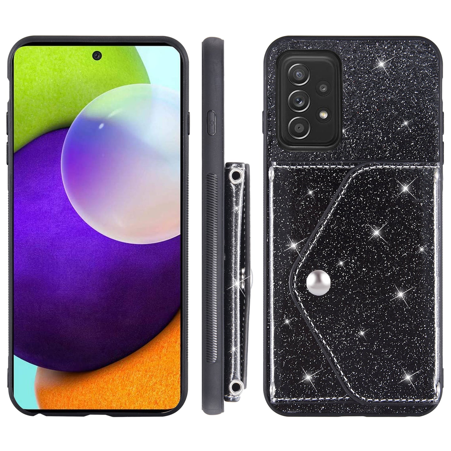 Card Holder Phone Case for Samsung Galaxy A32 5G / M32 5G Triangle Kickstand PU Leather+TPU Smartphone Cover