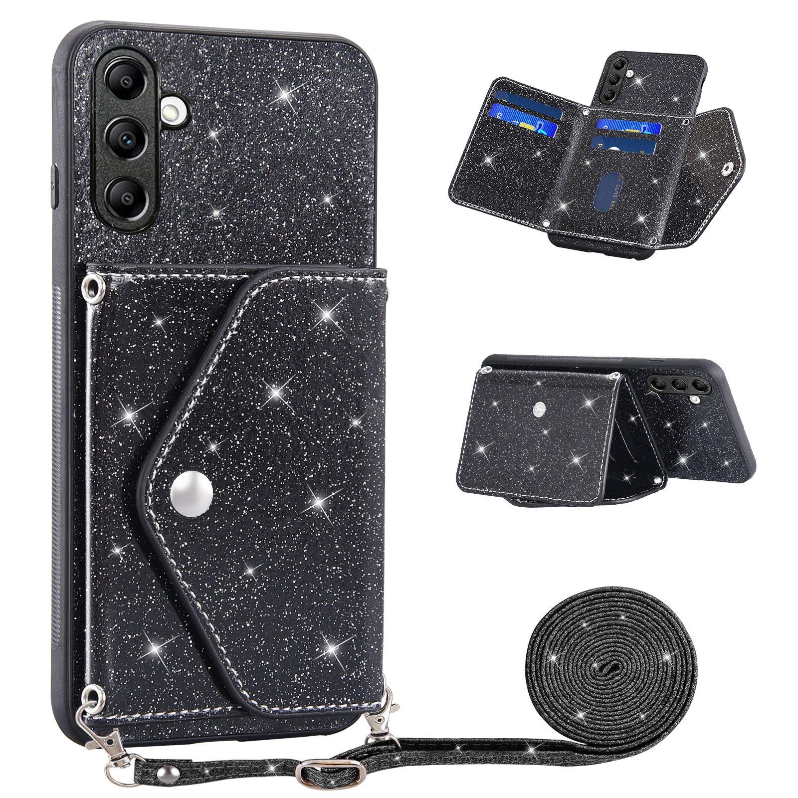 For Samsung Galaxy M14 5G Slim Phone Case Triangle Kickstand Card Holder PU Leather+TPU Phone Cover
