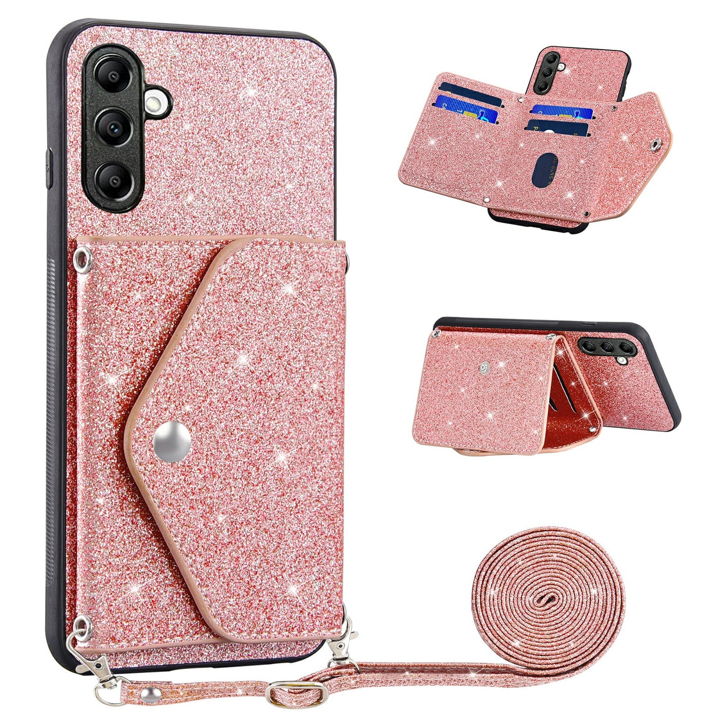 For Samsung Galaxy M14 5G Slim Phone Case Triangle Kickstand Card Holder PU Leather+TPU Phone Cover