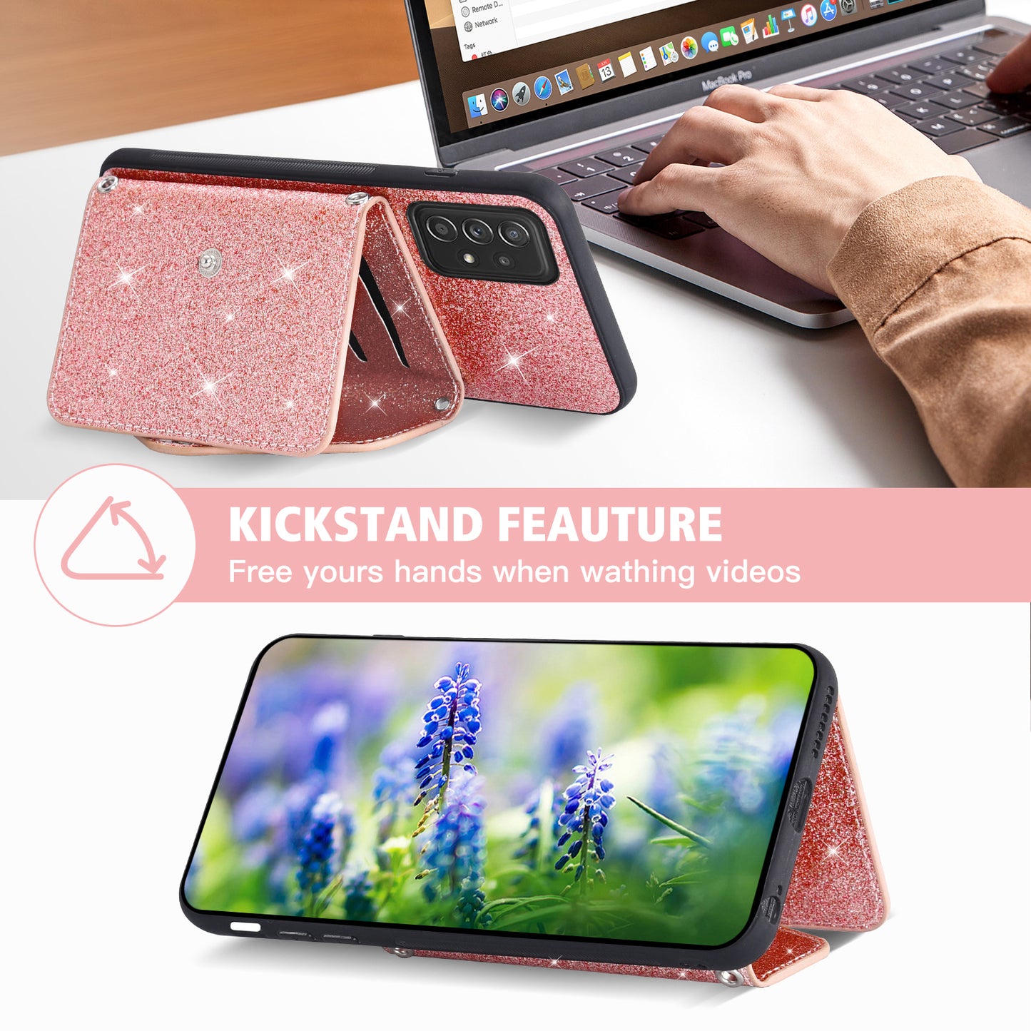 For Samsung Galaxy A13 5G / M13 5G / A04s 4G Card Holder Phone Case Kickstand PU Leather+TPU Mobile Phone Cover