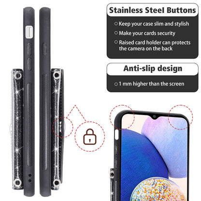 Triangle Kickstand PU Leather+TPU Phone Case for Samsung Galaxy A34 5G Card Holder Glittery Powder Phone Cover