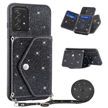 For Samsung Galaxy A33 5G Cell Phone Case PU Leather+TPU Triangle Kickstand Card Holder Glittery Powder Phone Cover