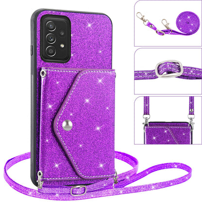 For Samsung Galaxy A33 5G Cell Phone Case PU Leather+TPU Triangle Kickstand Card Holder Glittery Powder Phone Cover
