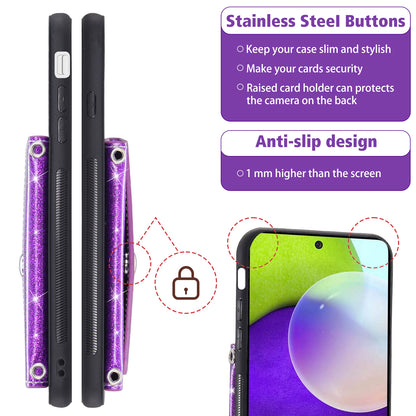 For Samsung Galaxy A33 5G Cell Phone Case PU Leather+TPU Triangle Kickstand Card Holder Glittery Powder Phone Cover