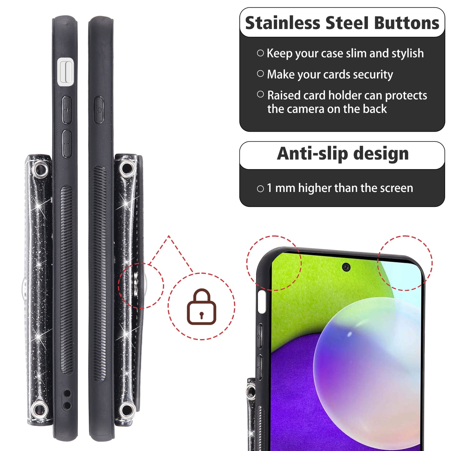 For Samsung Galaxy A13 4G Triangle Kickstand Card Holder Phone Case PU Leather+TPU Glittery Powder Phone Cover