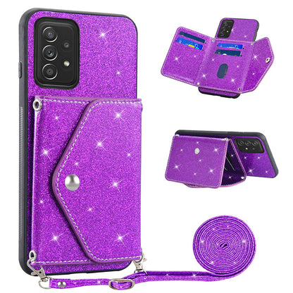 For Samsung Galaxy A13 4G Triangle Kickstand Card Holder Phone Case PU Leather+TPU Glittery Powder Phone Cover