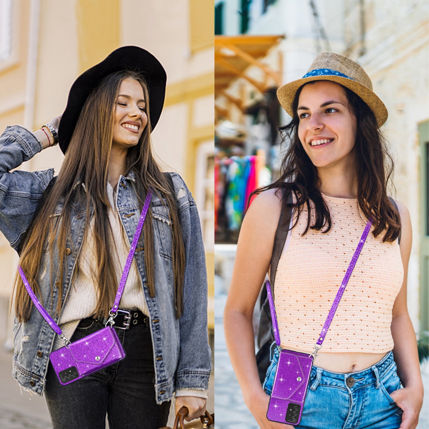 For Samsung Galaxy A13 4G Triangle Kickstand Card Holder Phone Case PU Leather+TPU Glittery Powder Phone Cover