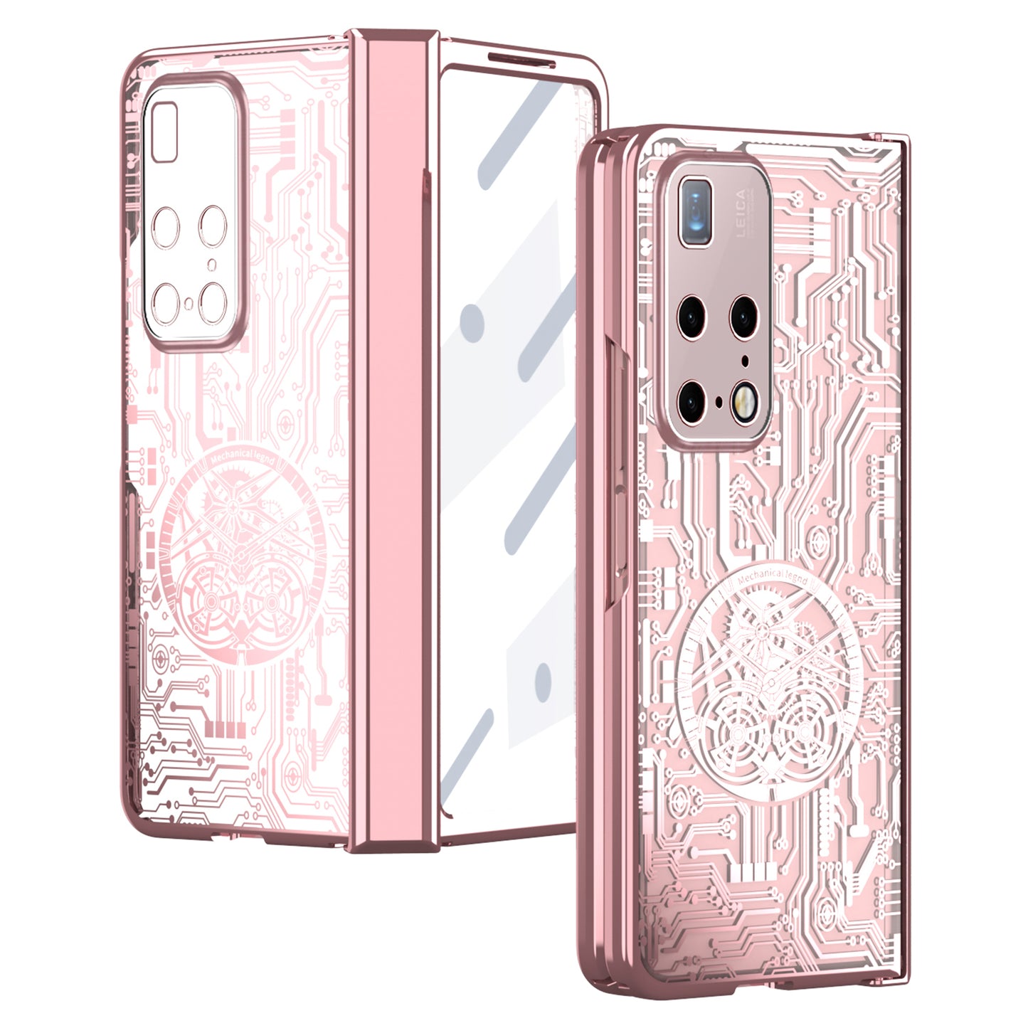 PC Cover for Huawei Mate X2 Mechanical Legend Series Folding Phone Electroplating Case with Tempered Glass Film