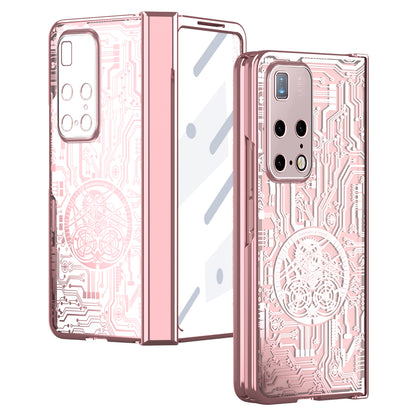 PC Cover for Huawei Mate X2 Mechanical Legend Series Folding Phone Electroplating Case with Tempered Glass Film