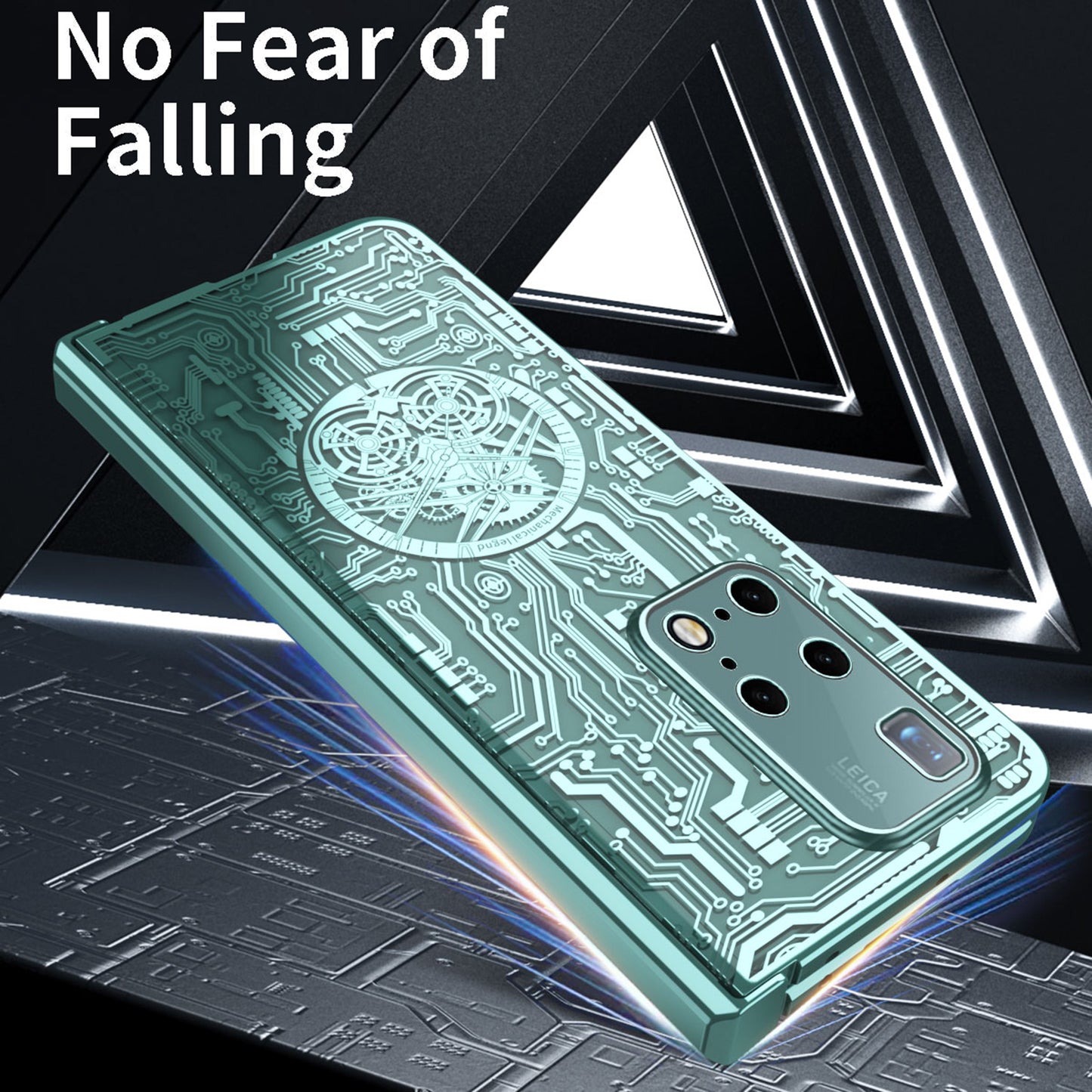 PC Cover for Huawei Mate X2 Mechanical Legend Series Folding Phone Electroplating Case with Tempered Glass Film