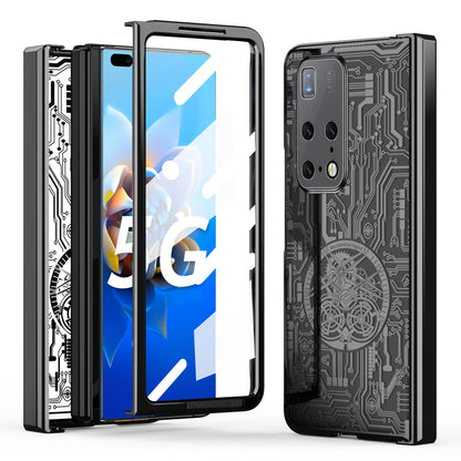 PC Cover for Huawei Mate X2 Mechanical Legend Series Folding Phone Electroplating Case with Tempered Glass Film