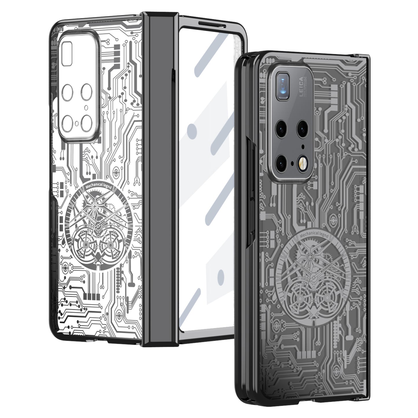 PC Cover for Huawei Mate X2 Mechanical Legend Series Folding Phone Electroplating Case with Tempered Glass Film