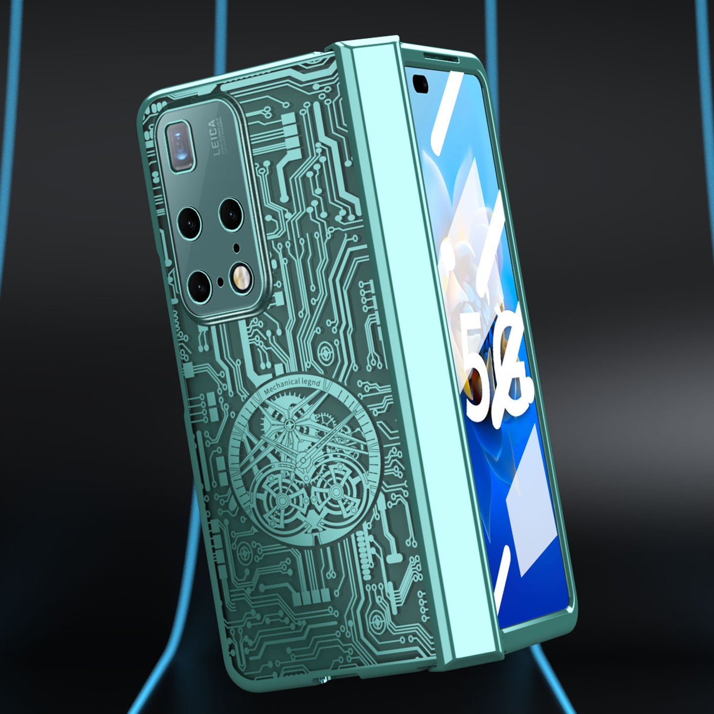 PC Cover for Huawei Mate X2 Mechanical Legend Series Folding Phone Electroplating Case with Tempered Glass Film