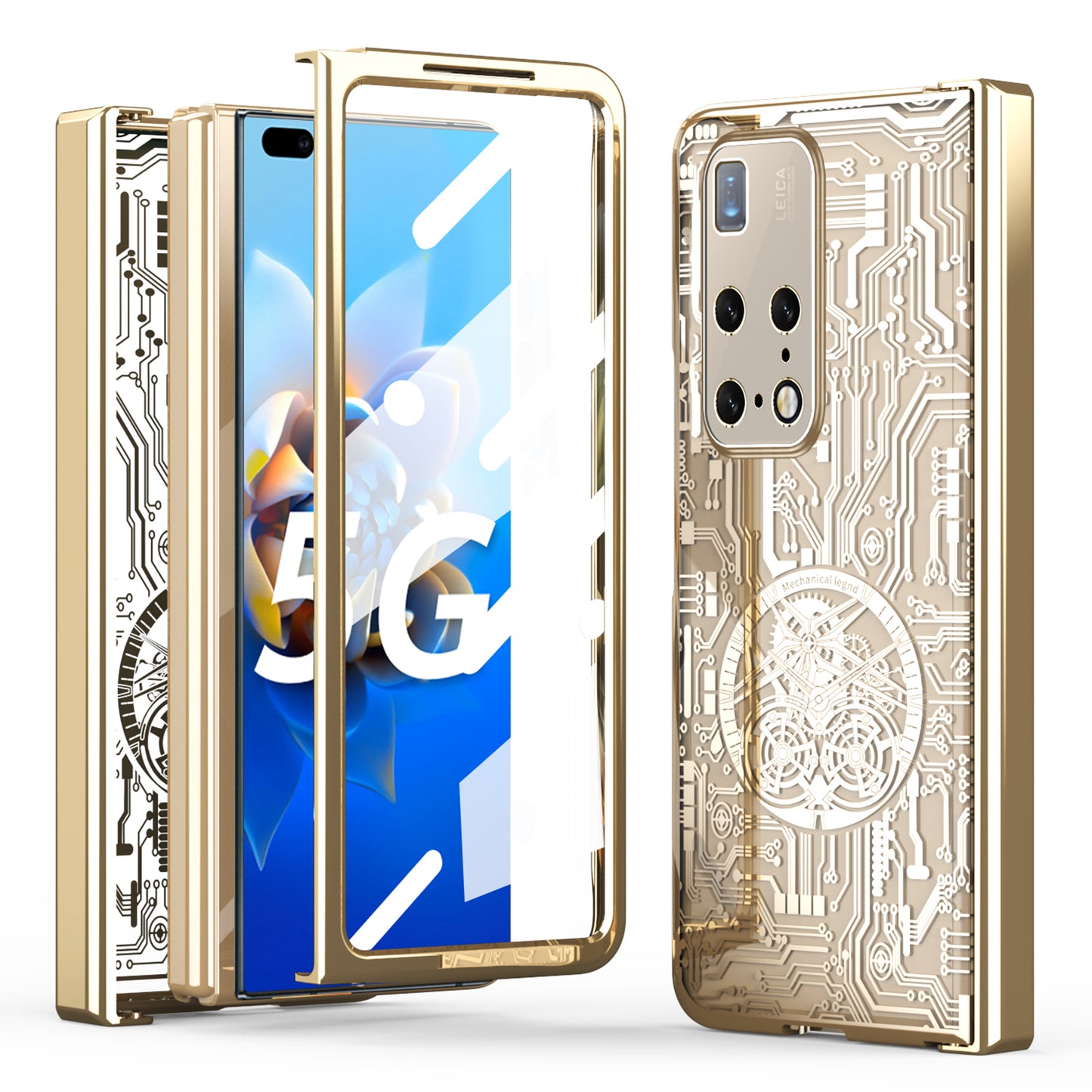 PC Cover for Huawei Mate X2 Mechanical Legend Series Folding Phone Electroplating Case with Tempered Glass Film