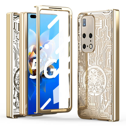 PC Cover for Huawei Mate X2 Mechanical Legend Series Folding Phone Electroplating Case with Tempered Glass Film