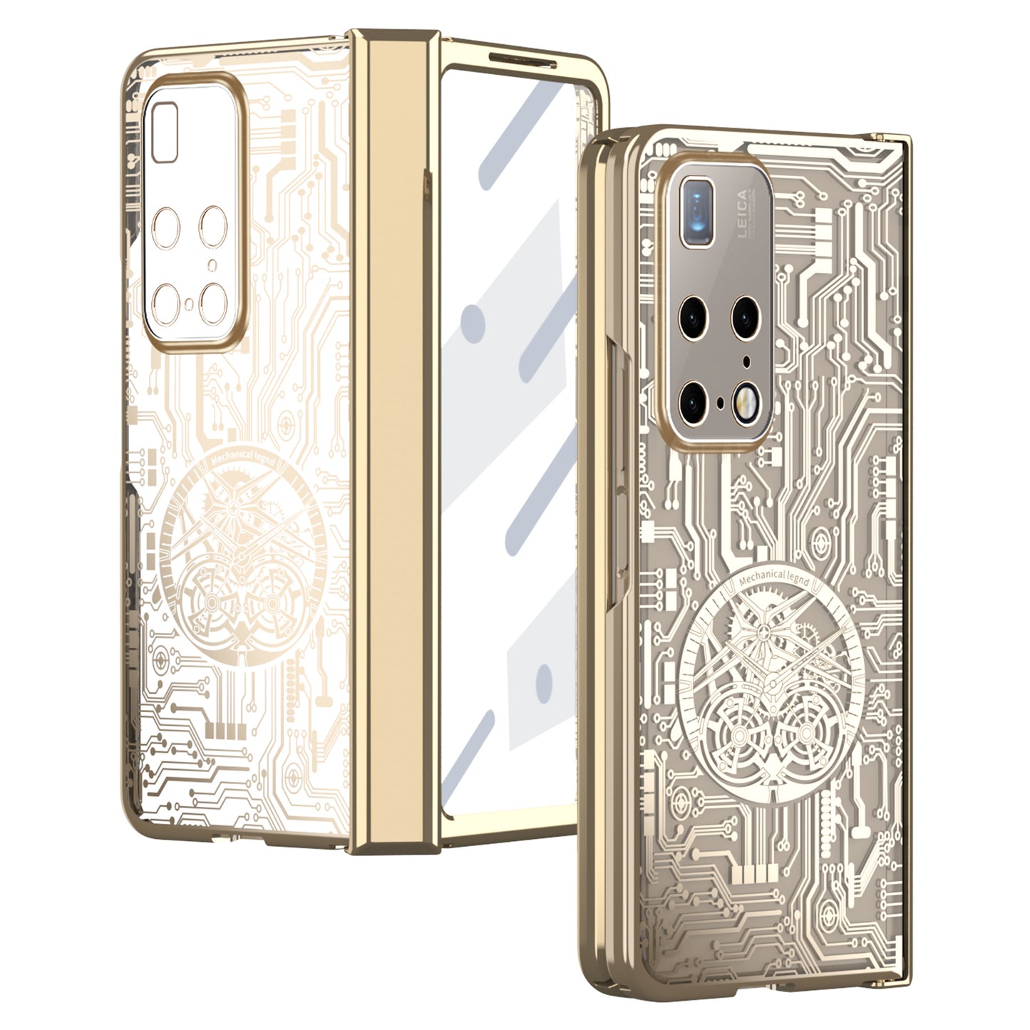 PC Cover for Huawei Mate X2 Mechanical Legend Series Folding Phone Electroplating Case with Tempered Glass Film