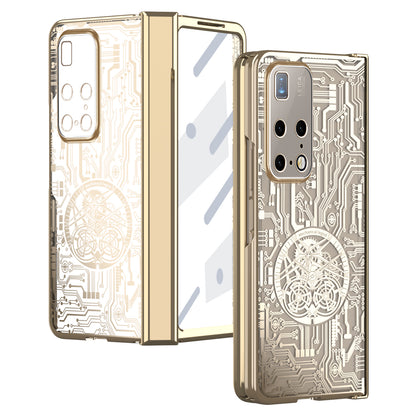 PC Cover for Huawei Mate X2 Mechanical Legend Series Folding Phone Electroplating Case with Tempered Glass Film