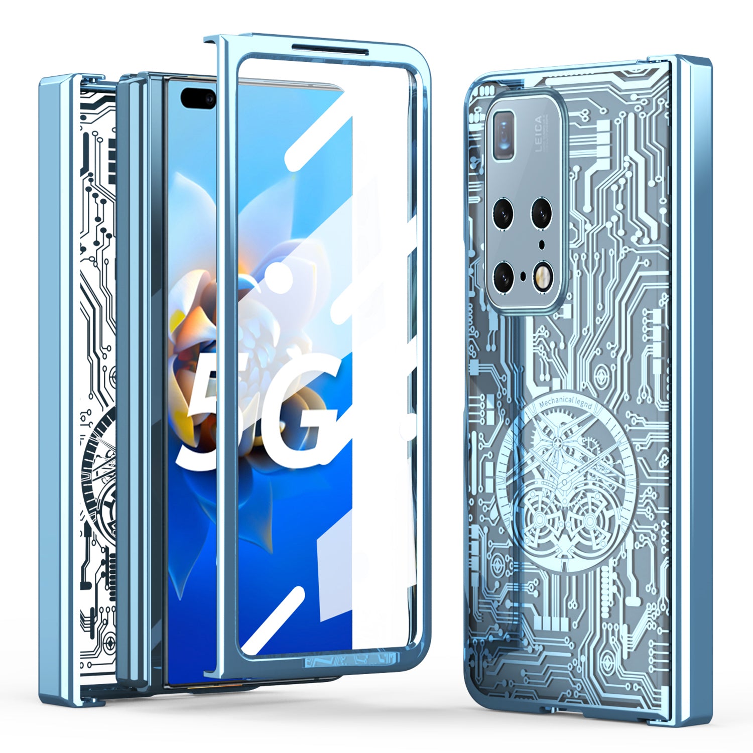 PC Cover for Huawei Mate X2 Mechanical Legend Series Folding Phone Electroplating Case with Tempered Glass Film