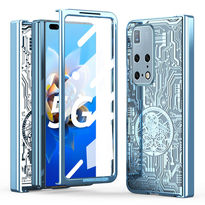 PC Cover for Huawei Mate X2 Mechanical Legend Series Folding Phone Electroplating Case with Tempered Glass Film
