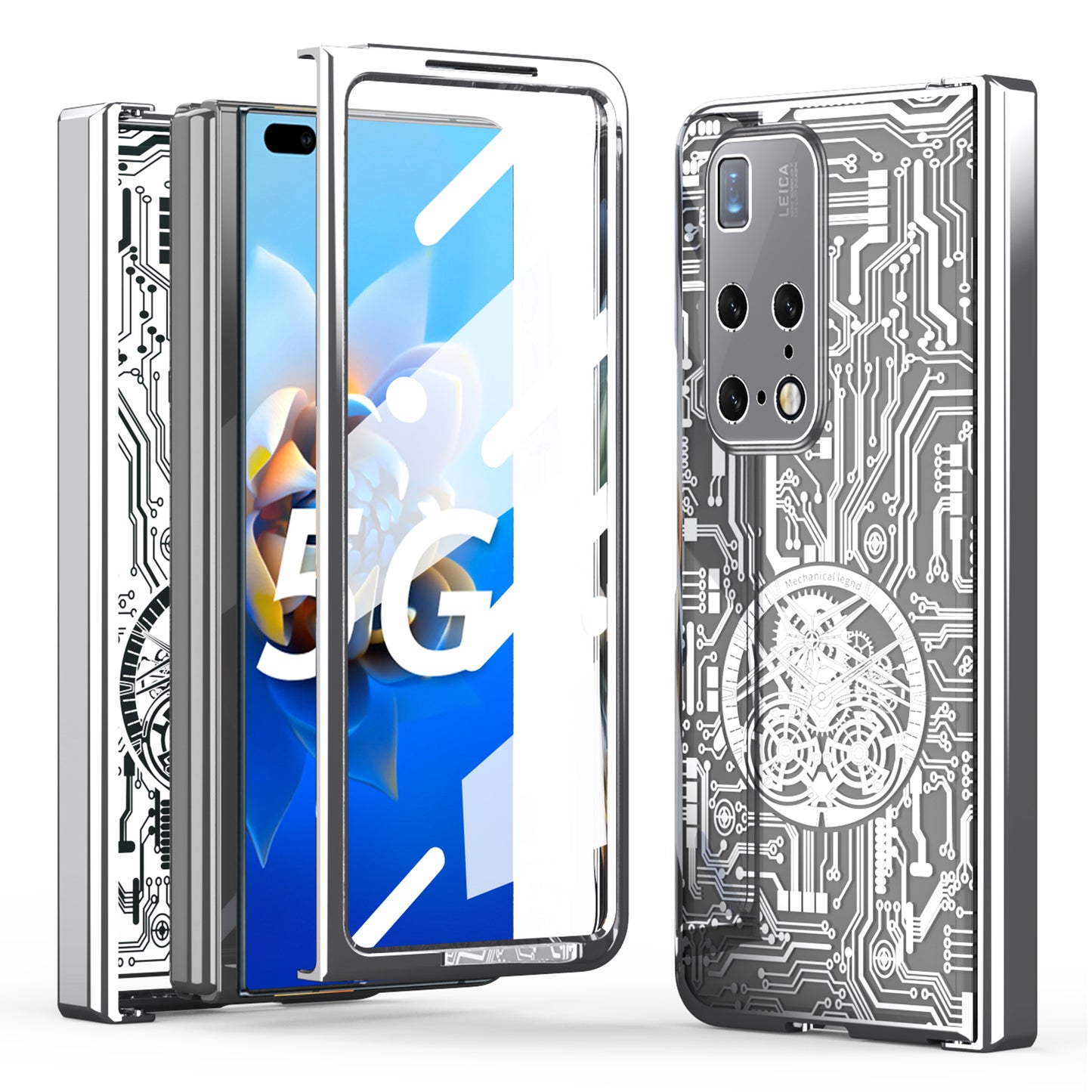 PC Cover for Huawei Mate X2 Mechanical Legend Series Folding Phone Electroplating Case with Tempered Glass Film
