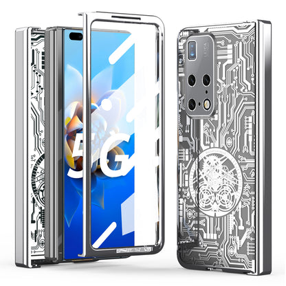 PC Cover for Huawei Mate X2 Mechanical Legend Series Folding Phone Electroplating Case with Tempered Glass Film