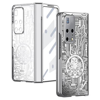 PC Cover for Huawei Mate X2 Mechanical Legend Series Folding Phone Electroplating Case with Tempered Glass Film