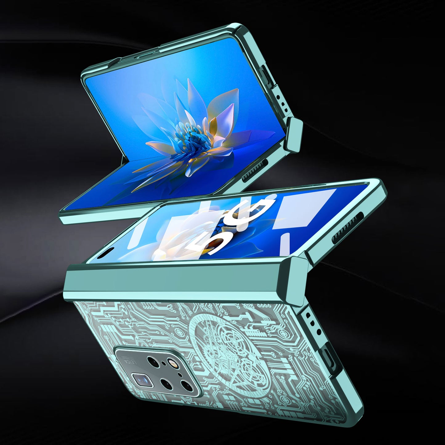 PC Cover for Huawei Mate X2 Mechanical Legend Series Folding Phone Electroplating Case with Tempered Glass Film