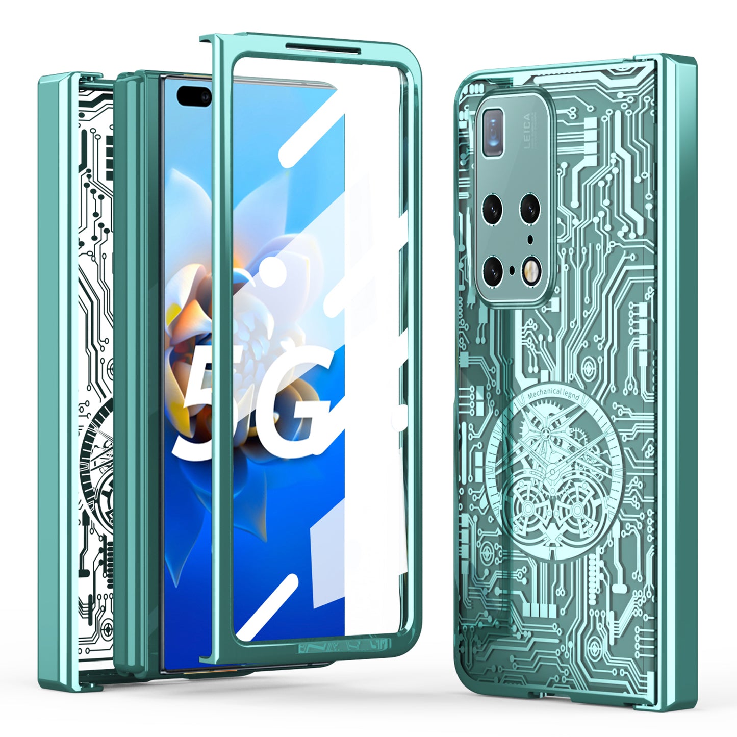 PC Cover for Huawei Mate X2 Mechanical Legend Series Folding Phone Electroplating Case with Tempered Glass Film