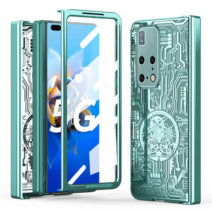 PC Cover for Huawei Mate X2 Mechanical Legend Series Folding Phone Electroplating Case with Tempered Glass Film