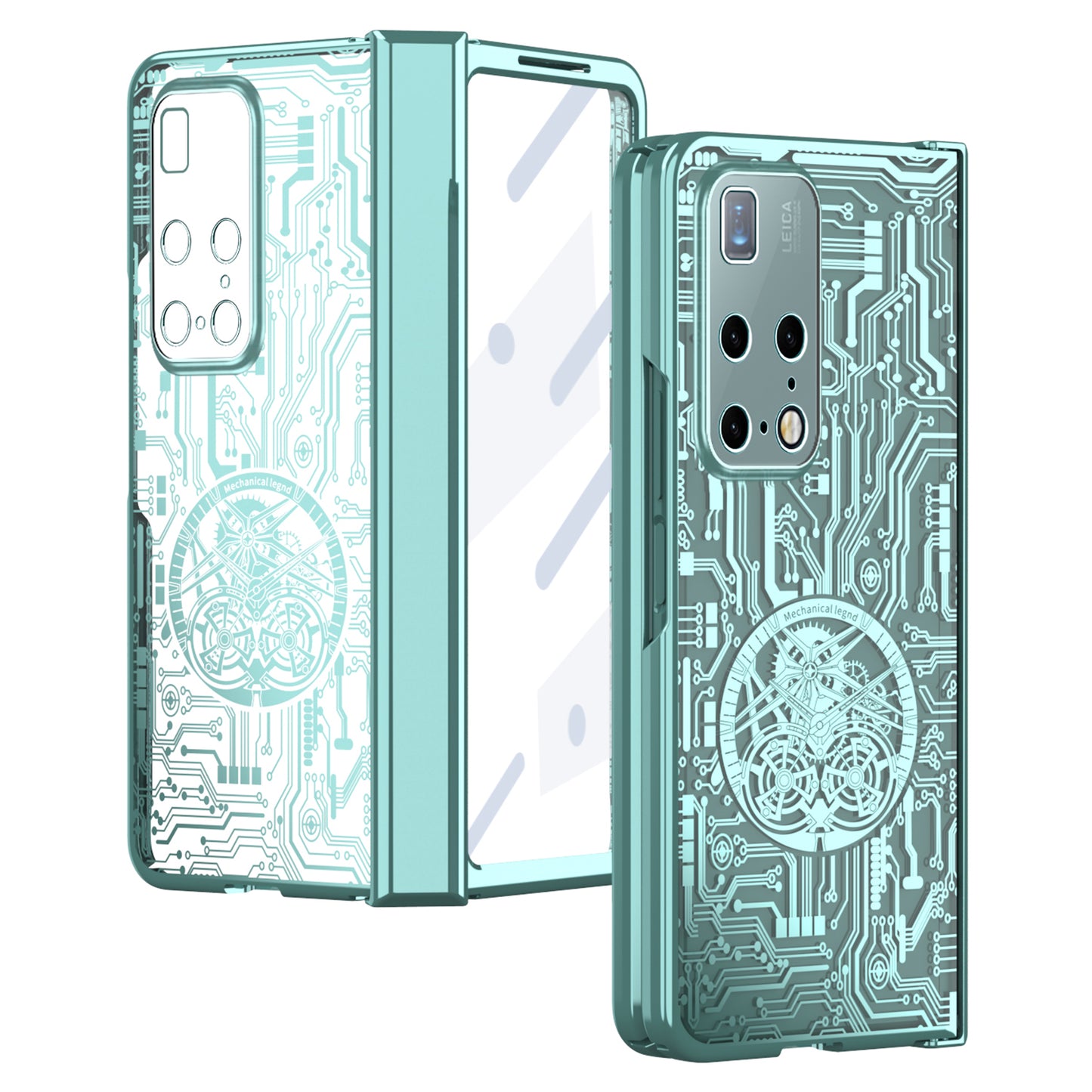 PC Cover for Huawei Mate X2 Mechanical Legend Series Folding Phone Electroplating Case with Tempered Glass Film
