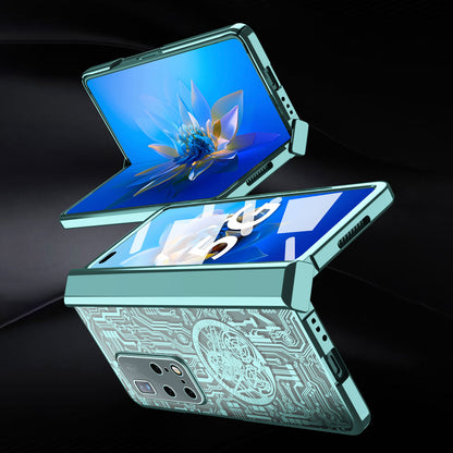 PC Cover for Huawei Mate X2 Mechanical Legend Series Folding Phone Electroplating Case with Tempered Glass Film