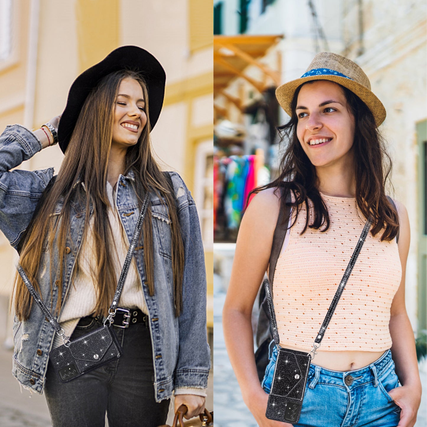 For Samsung Galaxy A52 4G / 5G / A52s 5G Card Holder Kickstand Phone Cover Glitter Leather Coated TPU Case