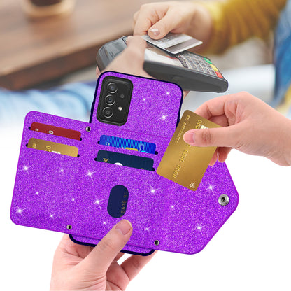 For Samsung Galaxy A52 4G / 5G / A52s 5G Card Holder Kickstand Phone Cover Glitter Leather Coated TPU Case