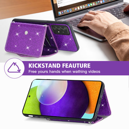 For Samsung Galaxy A52 4G / 5G / A52s 5G Card Holder Kickstand Phone Cover Glitter Leather Coated TPU Case