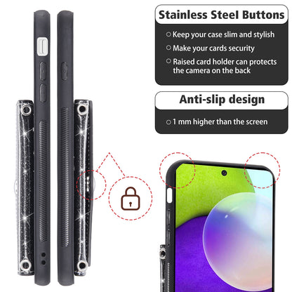 For Samsung Galaxy A23 4G / 5G (Global Version) Glitter Phone Cover Card Holder Kickstand Leather Coated TPU Case