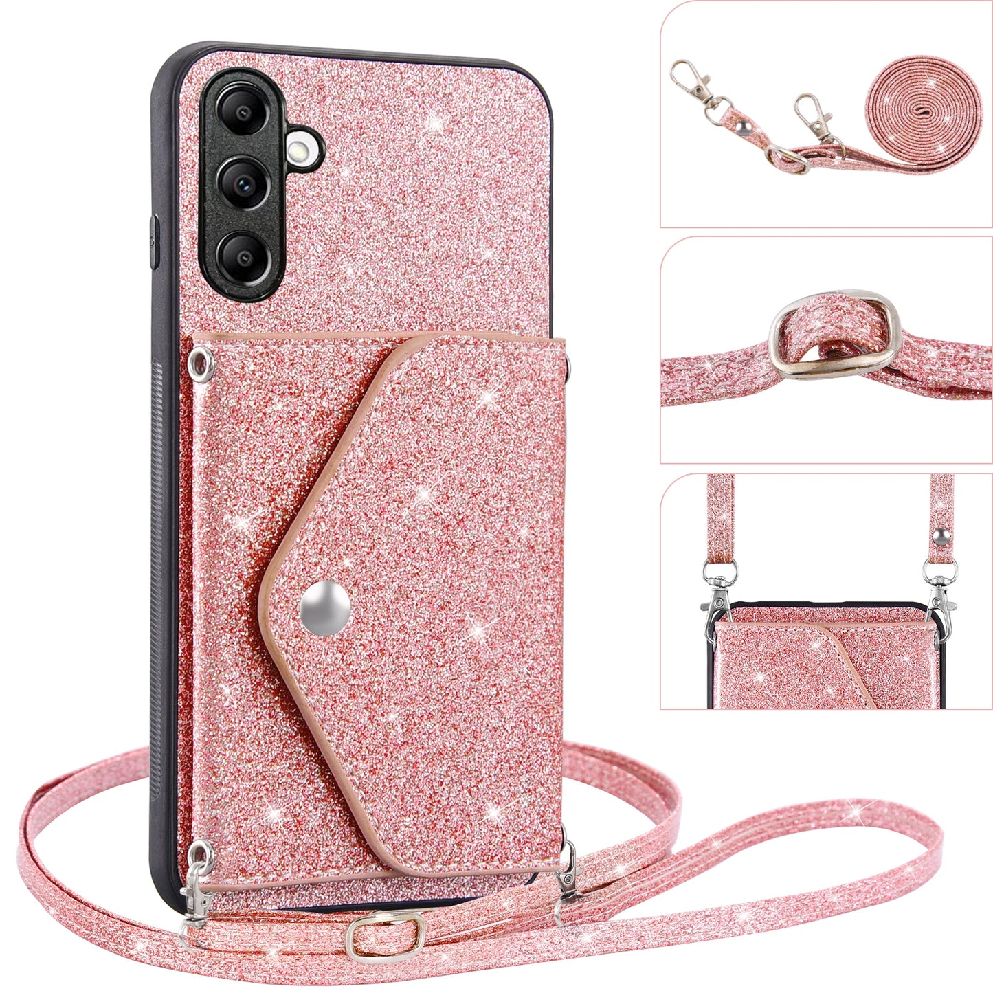 For Samsung Galaxy A54 5G Card Holder Glitter Phone Kickstand Case PU Leather Coated TPU Cover
