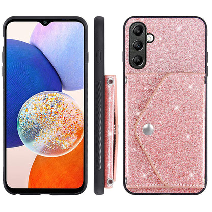 For Samsung Galaxy A54 5G Card Holder Glitter Phone Kickstand Case PU Leather Coated TPU Cover