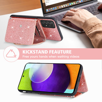 For Samsung Galaxy A53 5G Card Holder Phone Case Kickstand PU Leather Coated TPU Glitter Phone Cover