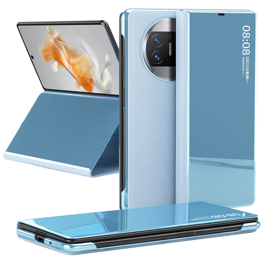 For Huawei Mate X3 5G Electroplating Mirror Surface Phone Case View Window Leather Phone Cover