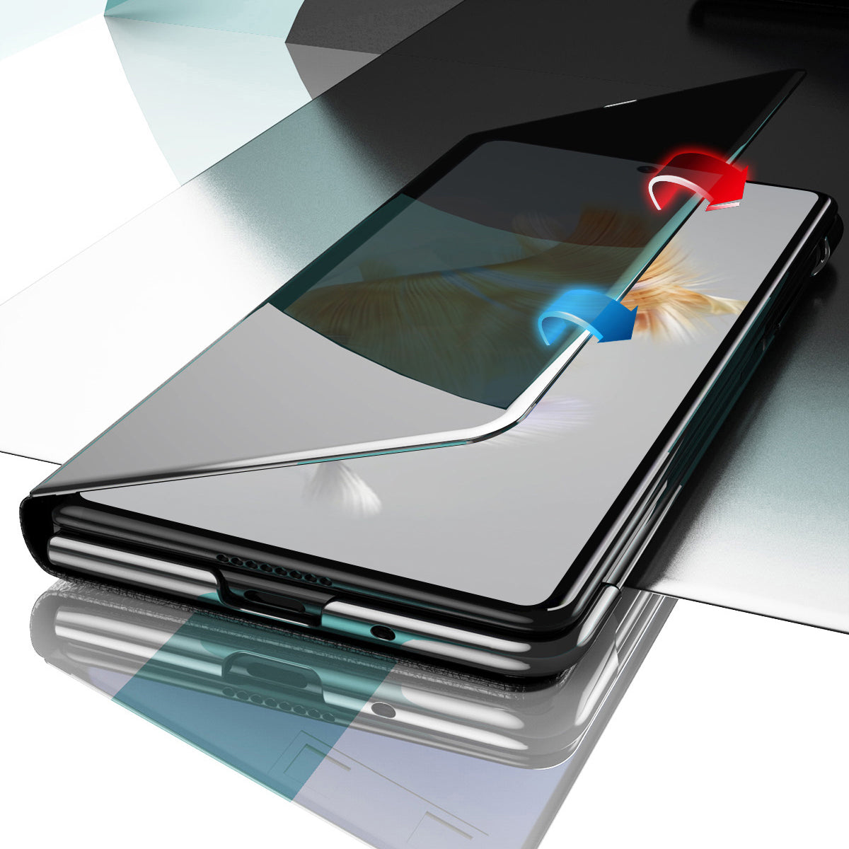 For Huawei Mate X3 5G Electroplating Mirror Surface Phone Case View Window Leather Phone Cover