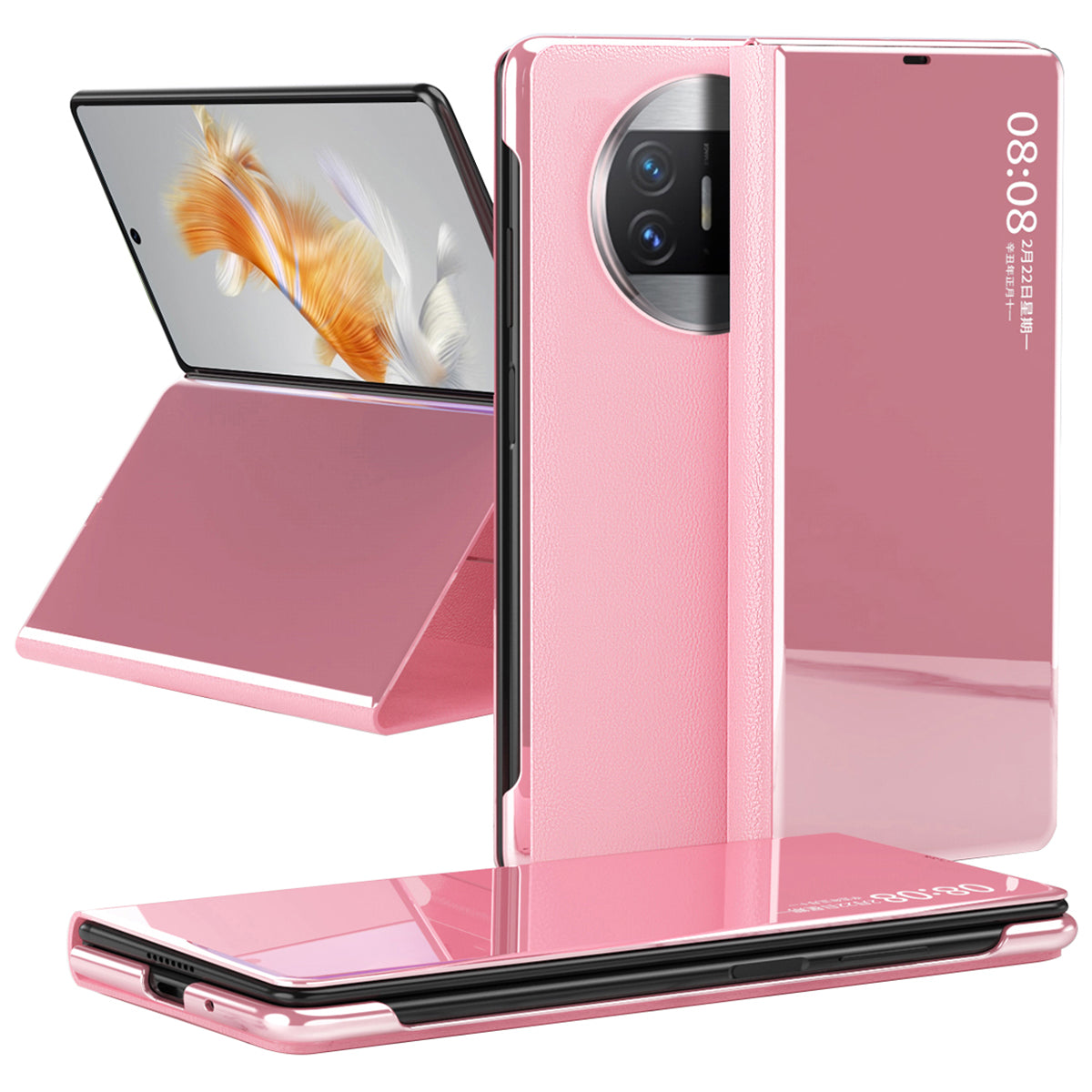 For Huawei Mate X3 5G Electroplating Mirror Surface Phone Case View Window Leather Phone Cover